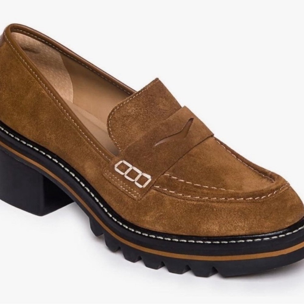 Bernardo Selma Women’s Leather Penny Loafer Brown. Block Heel. Size 7.